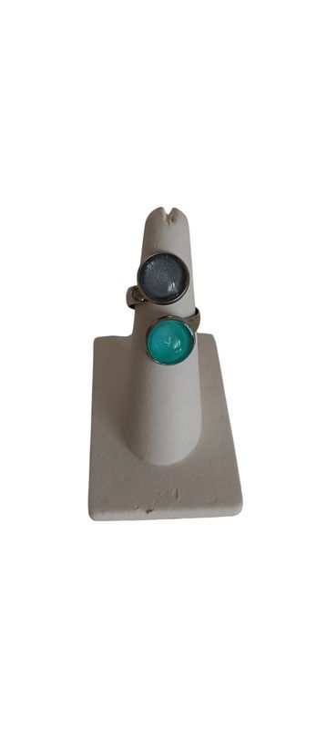 Bague Galaxie double, duo vert/gris