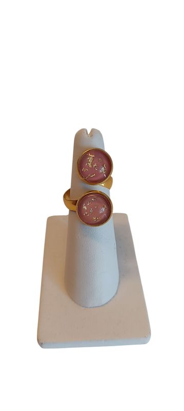 Bague Galaxie double, corail/blanc
