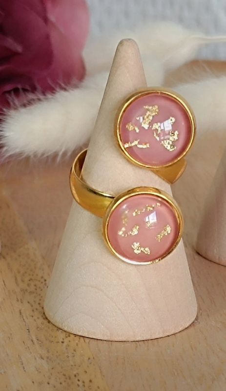 Bague Galaxie double, corail/blanc