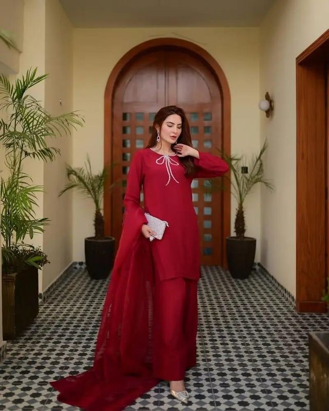 Silk stitched lace work suit
