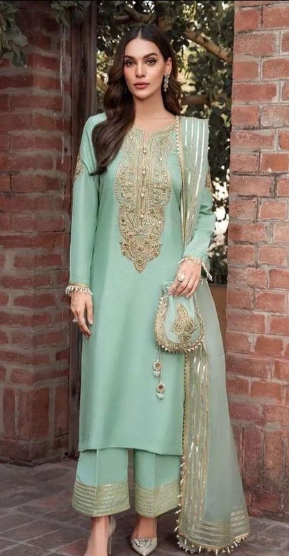 Katan silk embroidered suit