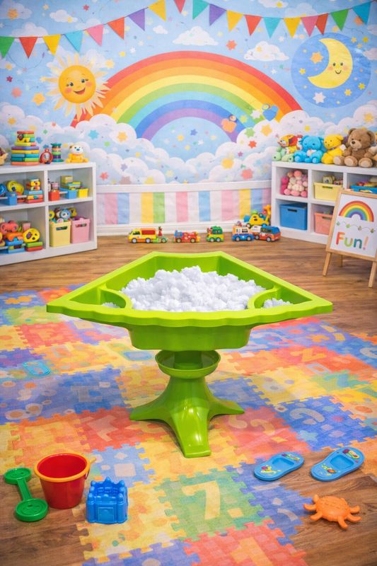 Green snow station with snow &amp; toys (no chairs)