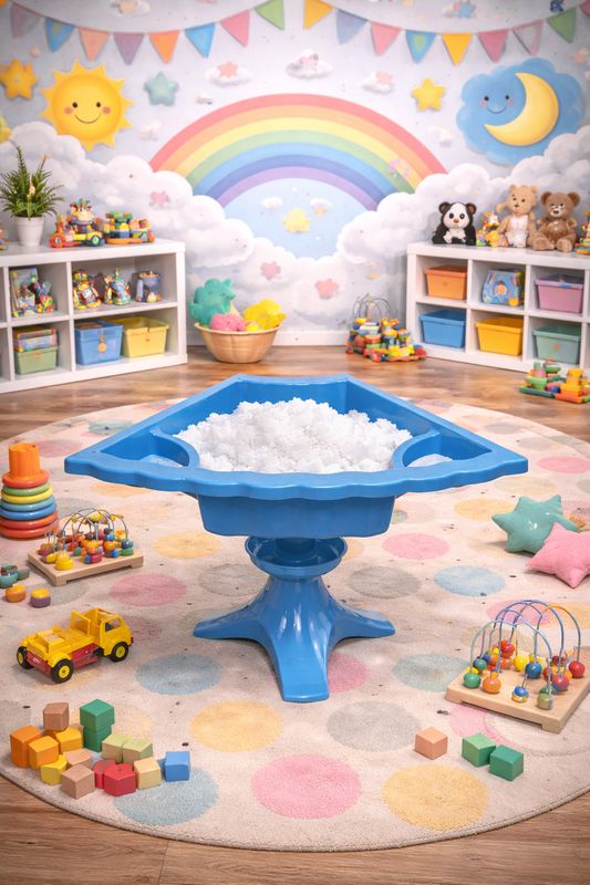 Blue snow station with snow &amp; toys (no chairs)