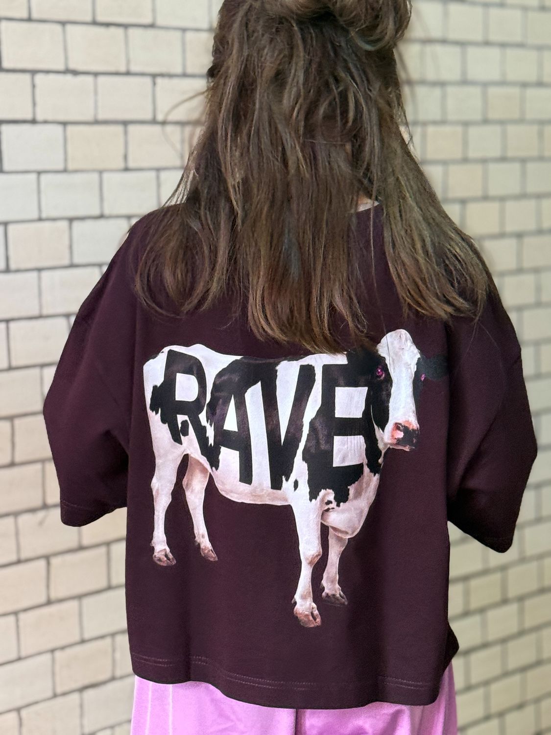 Short women t-shirt RAVE COW Burgund one size