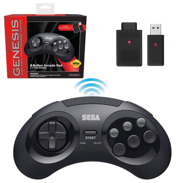 **CLEARANCE** retro-bit - Sega Genesis - 8-Button Arcade Pad (Black) [2.4GHz Wireless Controller]