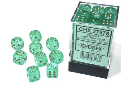 Borealis Luminary Light Green/Gold Dice [12mm, 36D6]