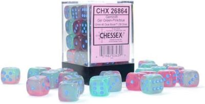 Gemini Luminary Gel Green-Pink/Blue Dice [12mm, 36D6]