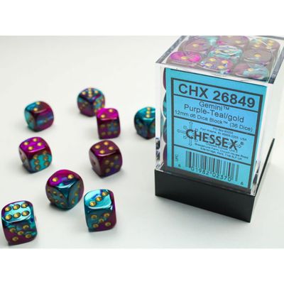 Gemini Purple-Teal/Gold Dice [12mm, 36D6]