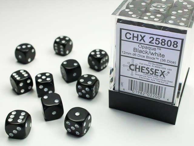 Opaque Black/White Dice [12mm, 36D6]