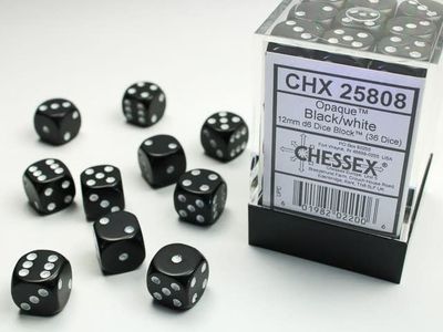 Opaque Black/White Dice [12mm, 36D6]