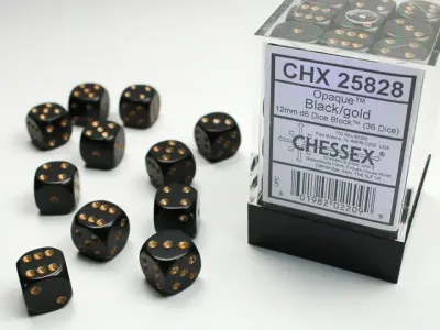 Opaque Black/Gold Dice [12mm, 36D6]