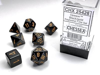 Opaque Polyhedral Black/Gold 7-Die Set