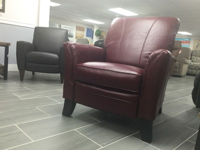 Riley High Leg Reclining Chair Cozy Match Wine Coffee Finish