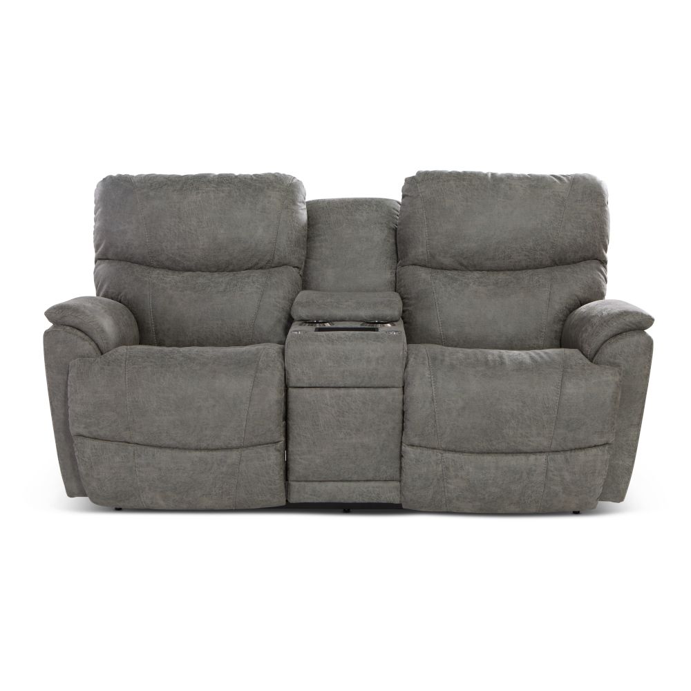 Trouper Power Reclining Loveseat w/ Headrest, Lumbar &amp; Console I-Northwest Charcoal Dual RW Power Bundle **Contour Cushion**