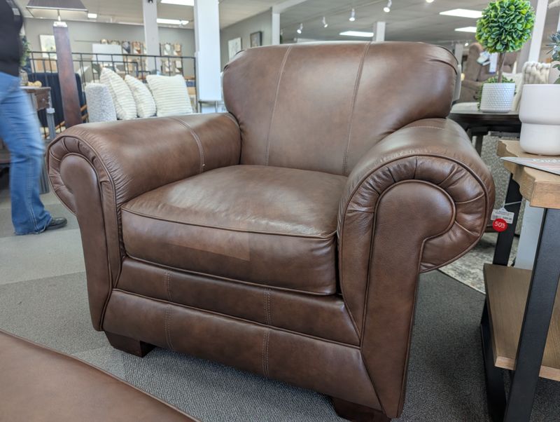 Monroe LEATHER Chair - Standard Size Revelation Fudgecicle CK Down Cushion