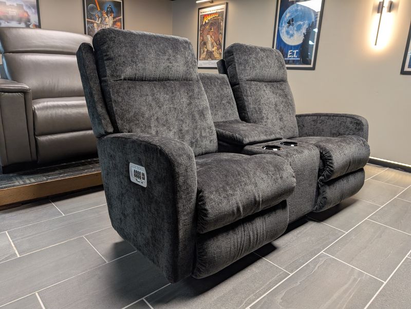 Finley Power Wall Reclining Loveseat w/ Console, Headrest &amp; Lumbar PD Helix Storm Dual RW Power Bundle