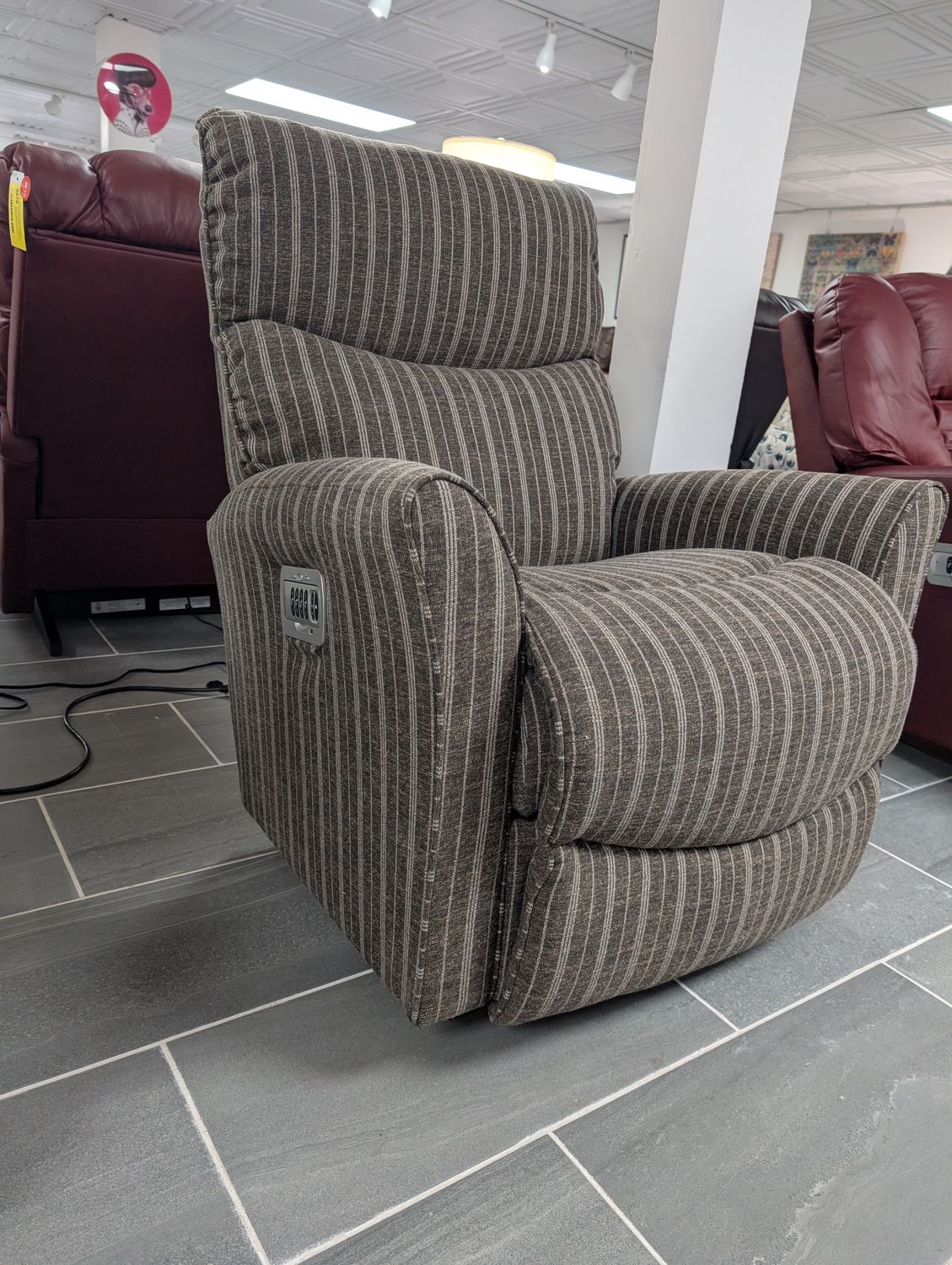 Rowan Power Rocking Recliner w/ Headrest &amp; Lumbar Stone Stripe DISCO  *TEMPUR*