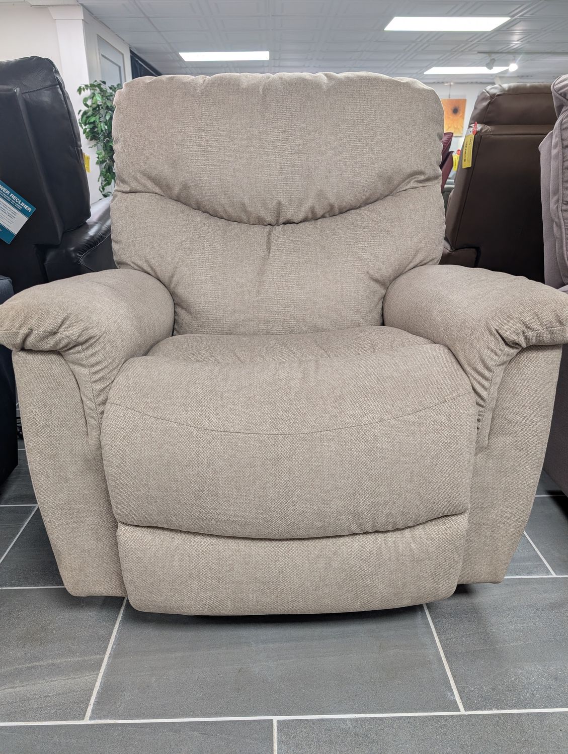 James Power Rocking Recliner w/ Headrest &amp; Lumbar I-Rhodes Linen DISCO  *TEMPUR*