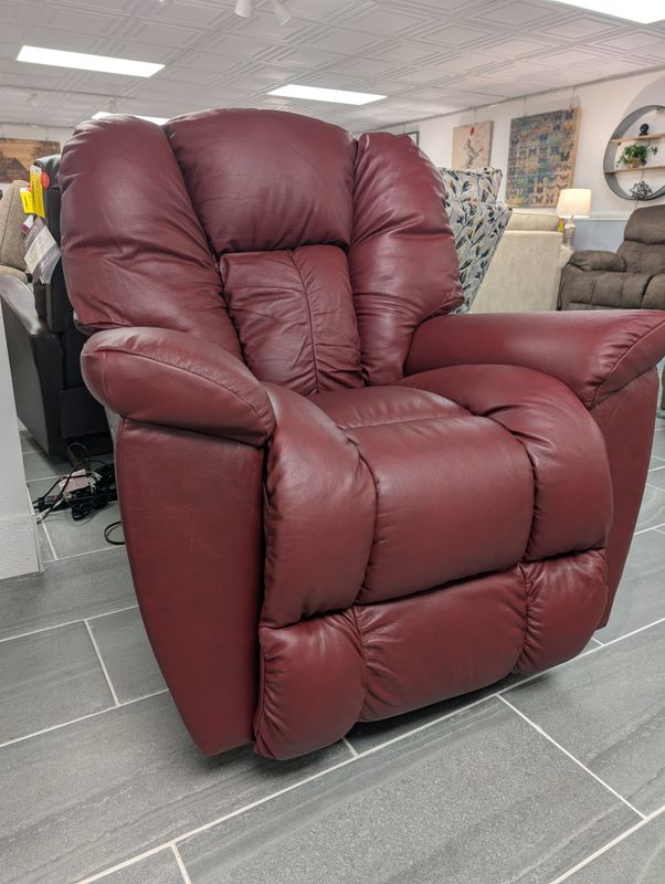 Maverick Power Rocking Recliner w/ Headrest &amp; Lumbar Buddy Red Leather FD