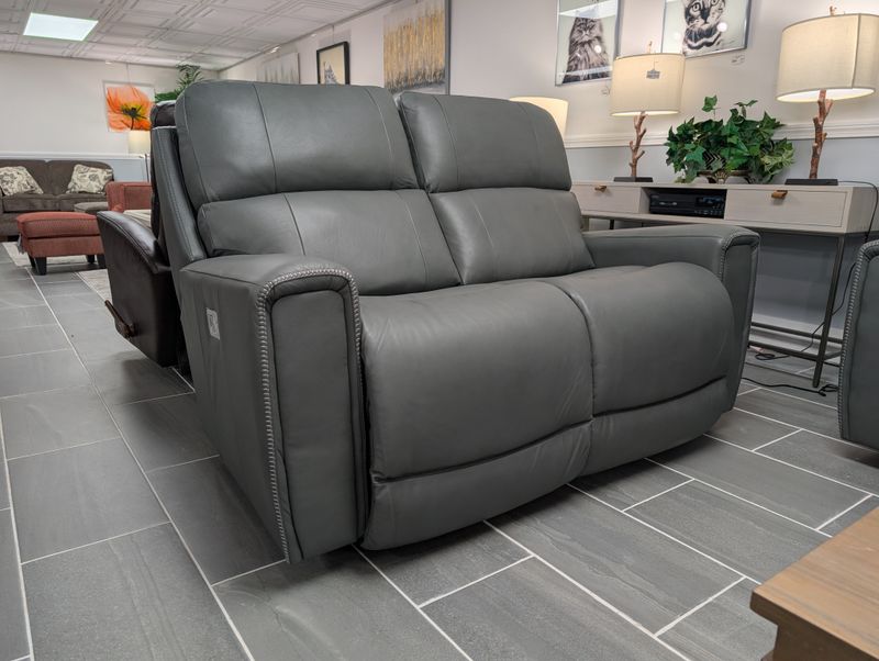 Apollo Power Reclining Loveseat w/ Headrest Salvo Blue Grey