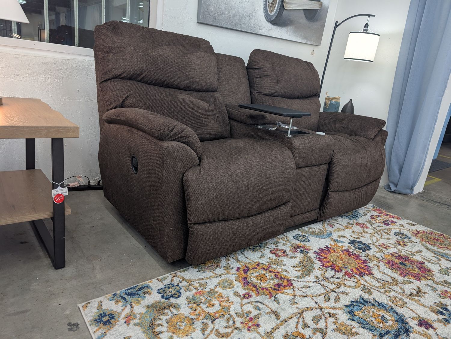 Trouper Reclining Loveseat w/ Console I-Saxton Expresso Power Bundle