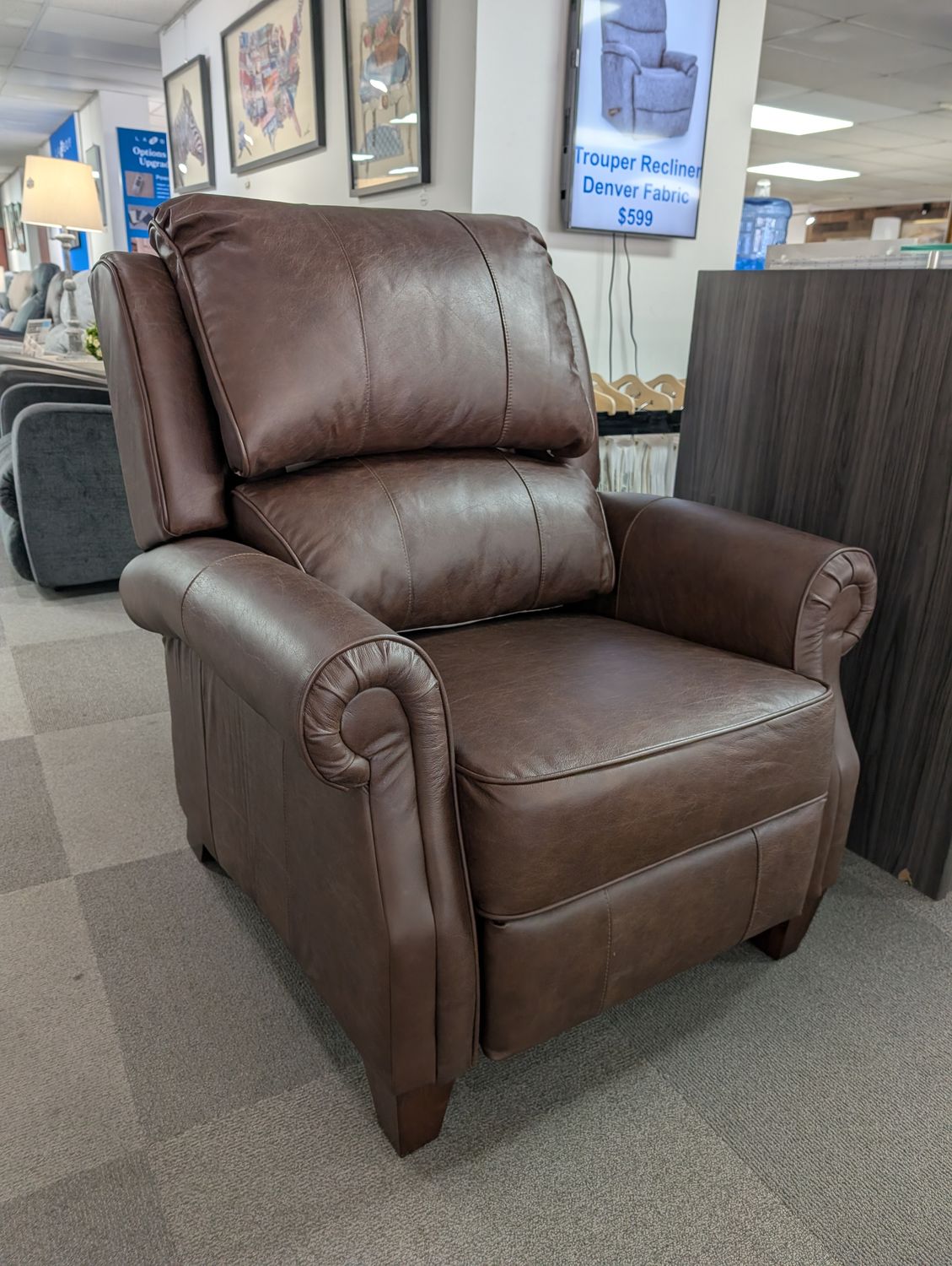 Carleton High Leg Reclining Chair Great Smokies Pecan Leather FD