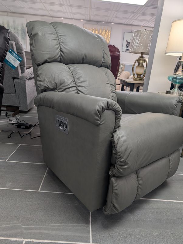 Pinnacle Power Rocking Recliner w/ Headrest &amp; Lumbar Buddy Grey Leather FD