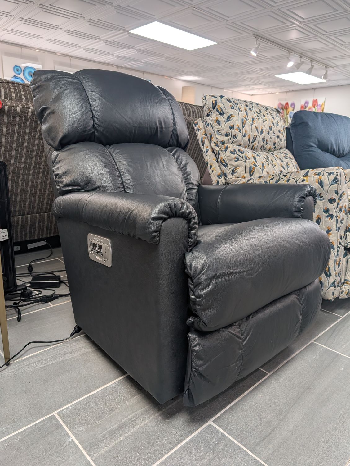 Pinnacle Power Rocking Recliner w/ Headrest &amp; Lumbar Buddy Navy Leather FD