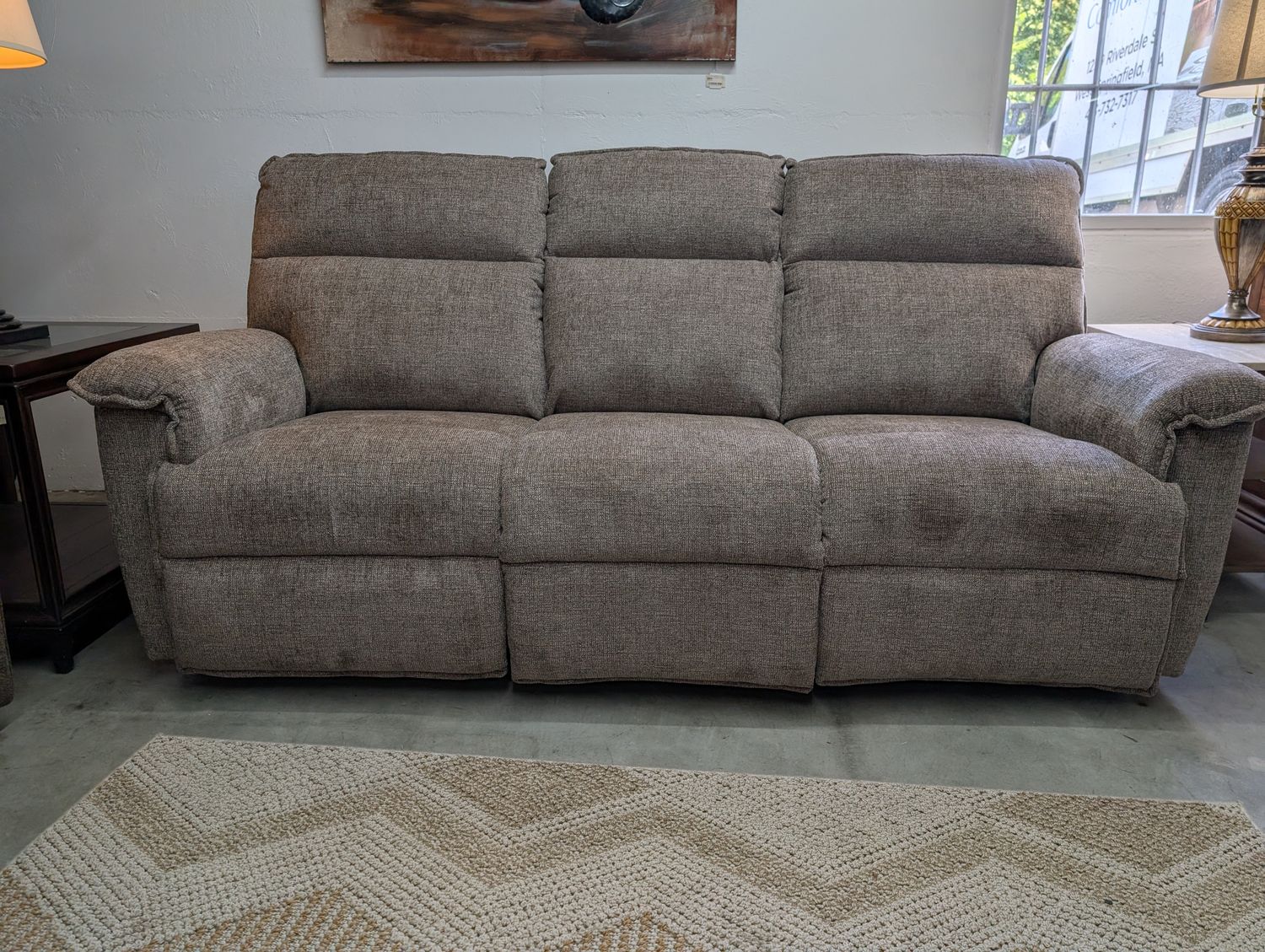 Jay Power Reclining Sofa With Headrest - Donegal Mushroom Fabric