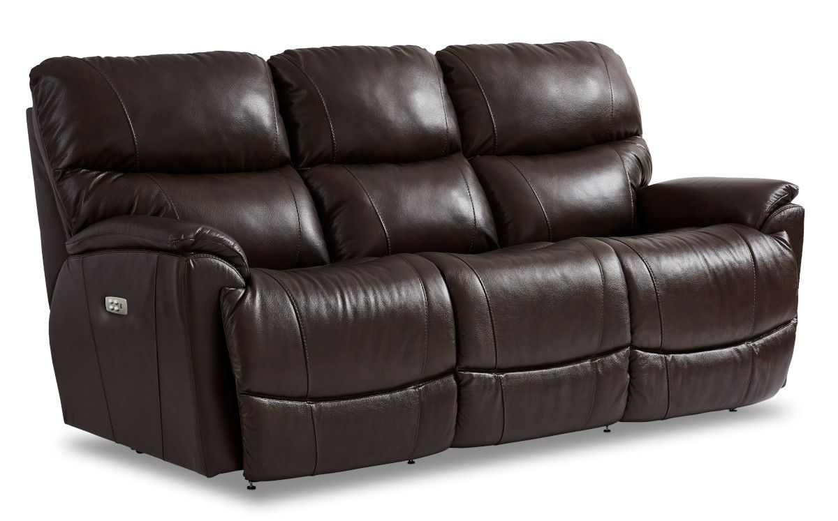 Trouper Power Reclining Sofa With Headrest, Lumbar Wireless Remotes - Intermingle Walnut Leather