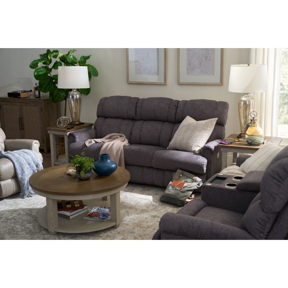 Pinnacle Power Wall Reclining Sofa With Headrest, Lumbar Wireless Remotes - i-Saxton Graphite Fabric