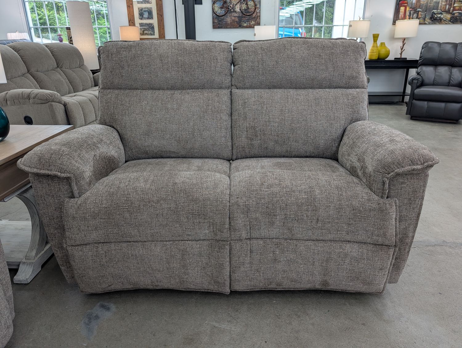 Jay Power Reclining Loveseat With Headrest - Donegal Mushroom Fabric