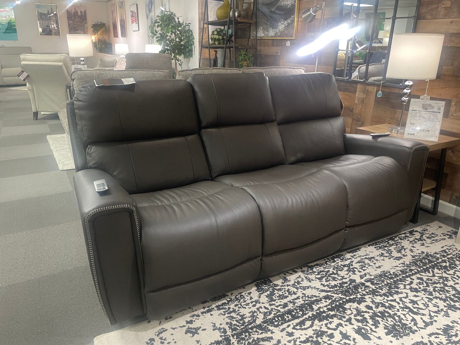 Apollo Power Reclining Sofa w/ Headrest &amp; Lumbar Salvo Slate Leather Dual RW