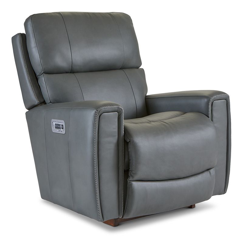 Apollo Power Rocking Recliner w/ Headrest &amp; Lumbar Salvo Blue Grey Leather