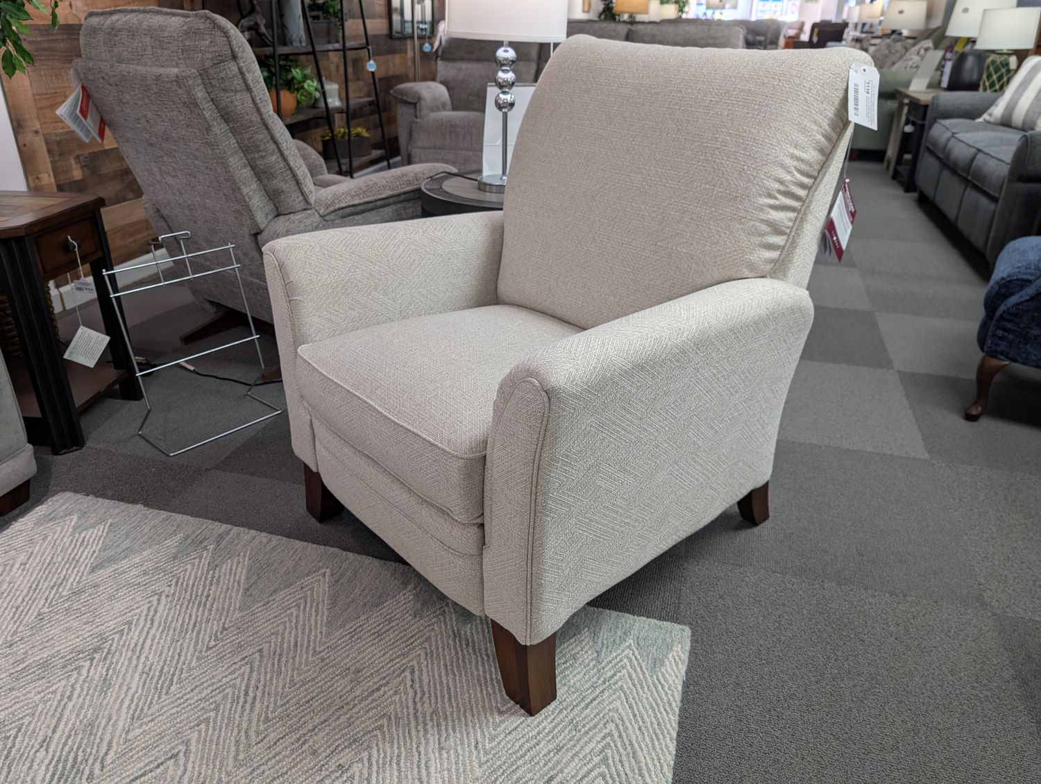 Riley High Leg Reclining Chair - Lynx Cream Fabric