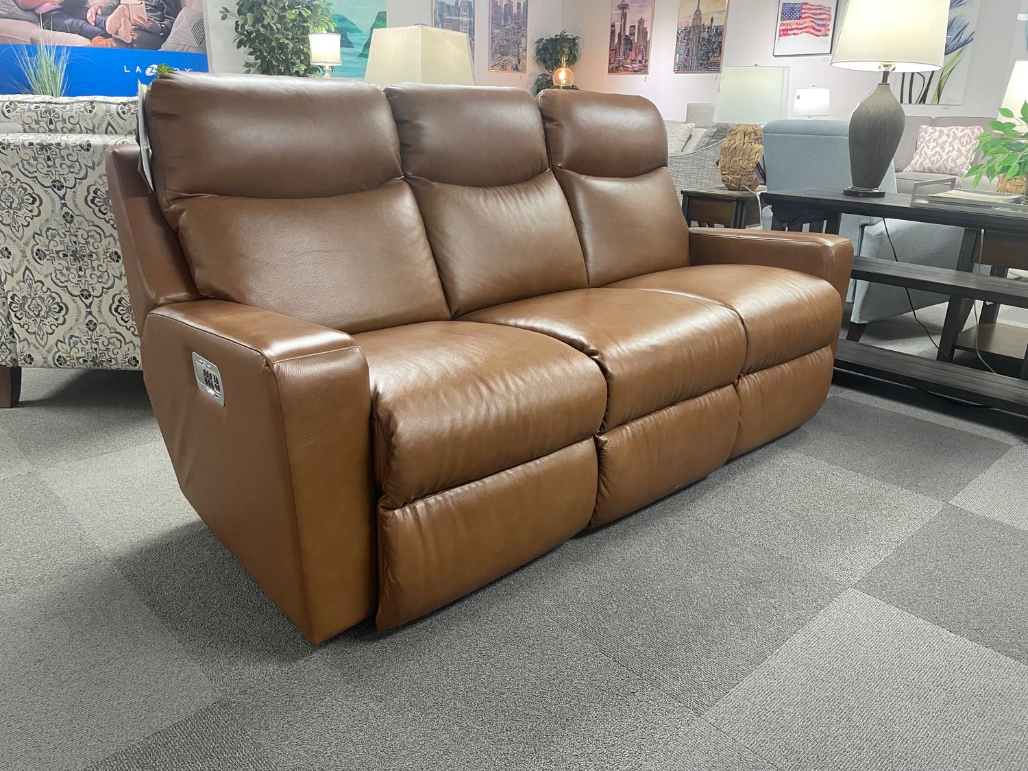 Emmons Power Reclining Sofa With Headrest, Lumbar RW - Camaraderie Oak Leather