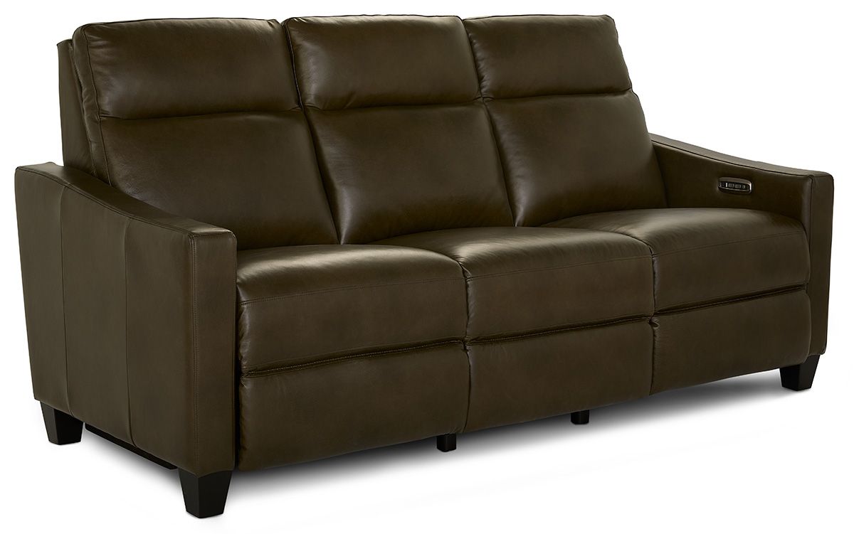 Quinault Power Reclining Sofa w/ Headrest Clifton Olive Leather