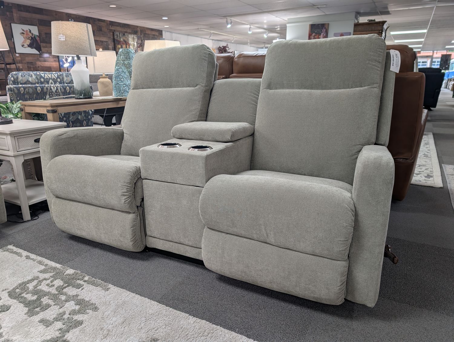 Finley Wall Reclining Loveseat With Console - i-Favorite Driftwood Fabric
