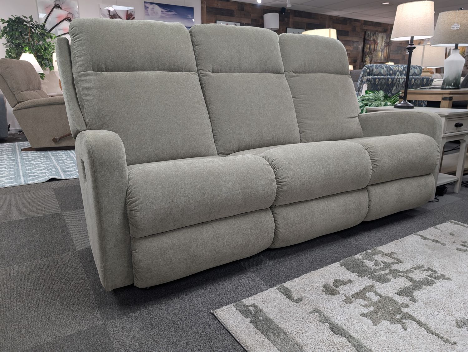 Finley Power Wall Reclining Sofa With Headrest, Lumbar Wireless Remotes - i-Favorite Driftwood Fabric