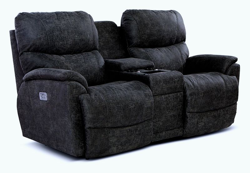 Trouper Power Reclining Loveseat w/ Headrest, Lumbar &amp; Console I-Northwest Ink Dual RW Power Bundle Mahogany