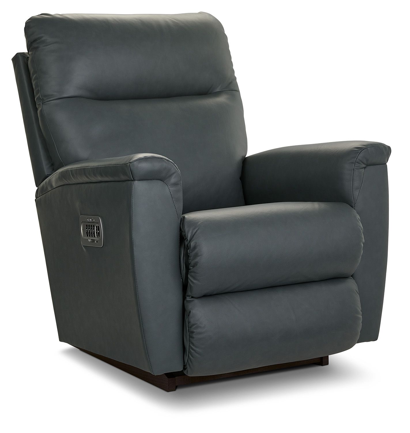 Norton Power Rocking Recliner w/ Headrest &amp; Lumbar Dean Blue Grey Leather