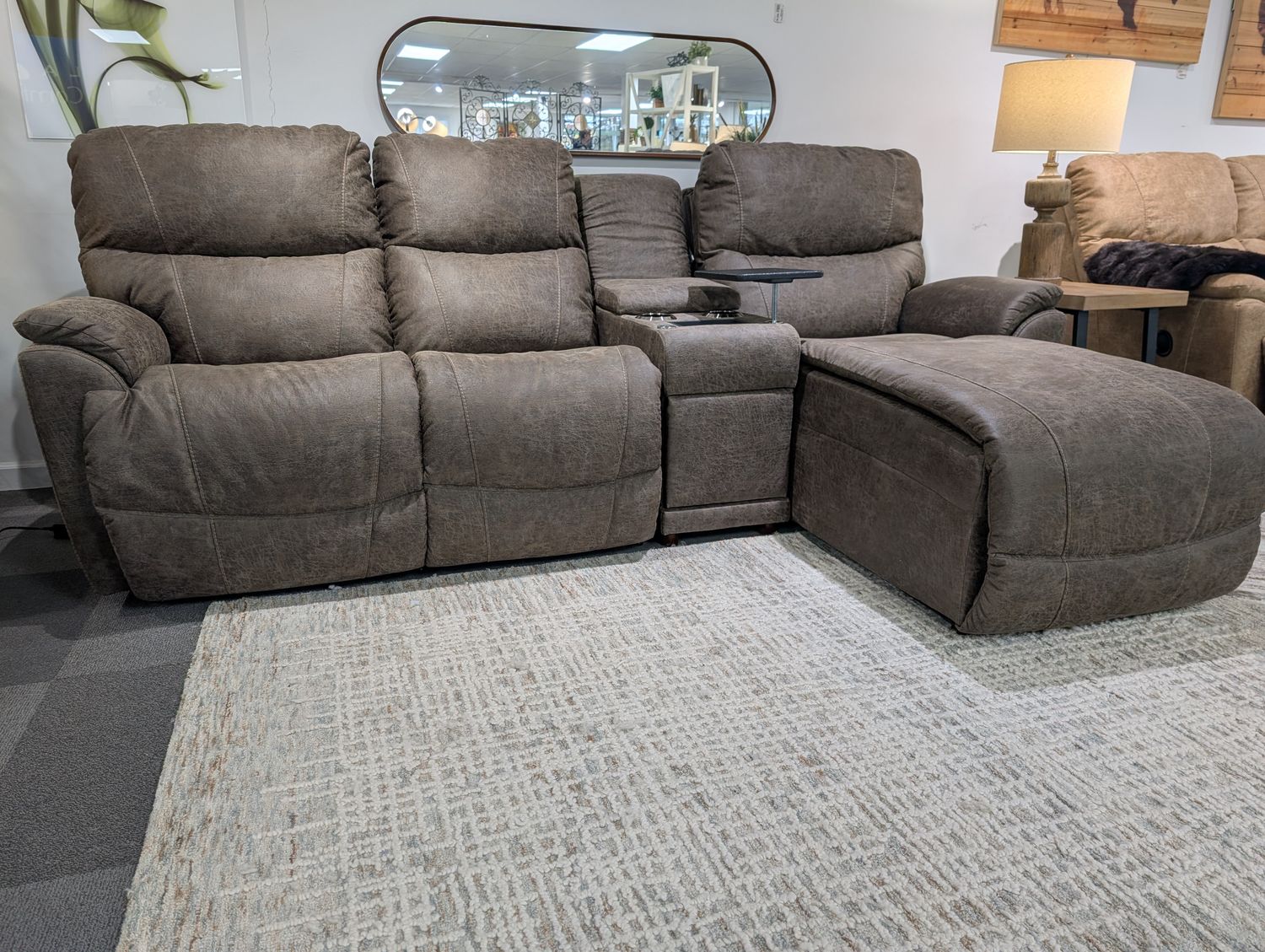 Trouper 3 Piece Sectional With Power Headrest, Lumbar and RW Northwest Mink