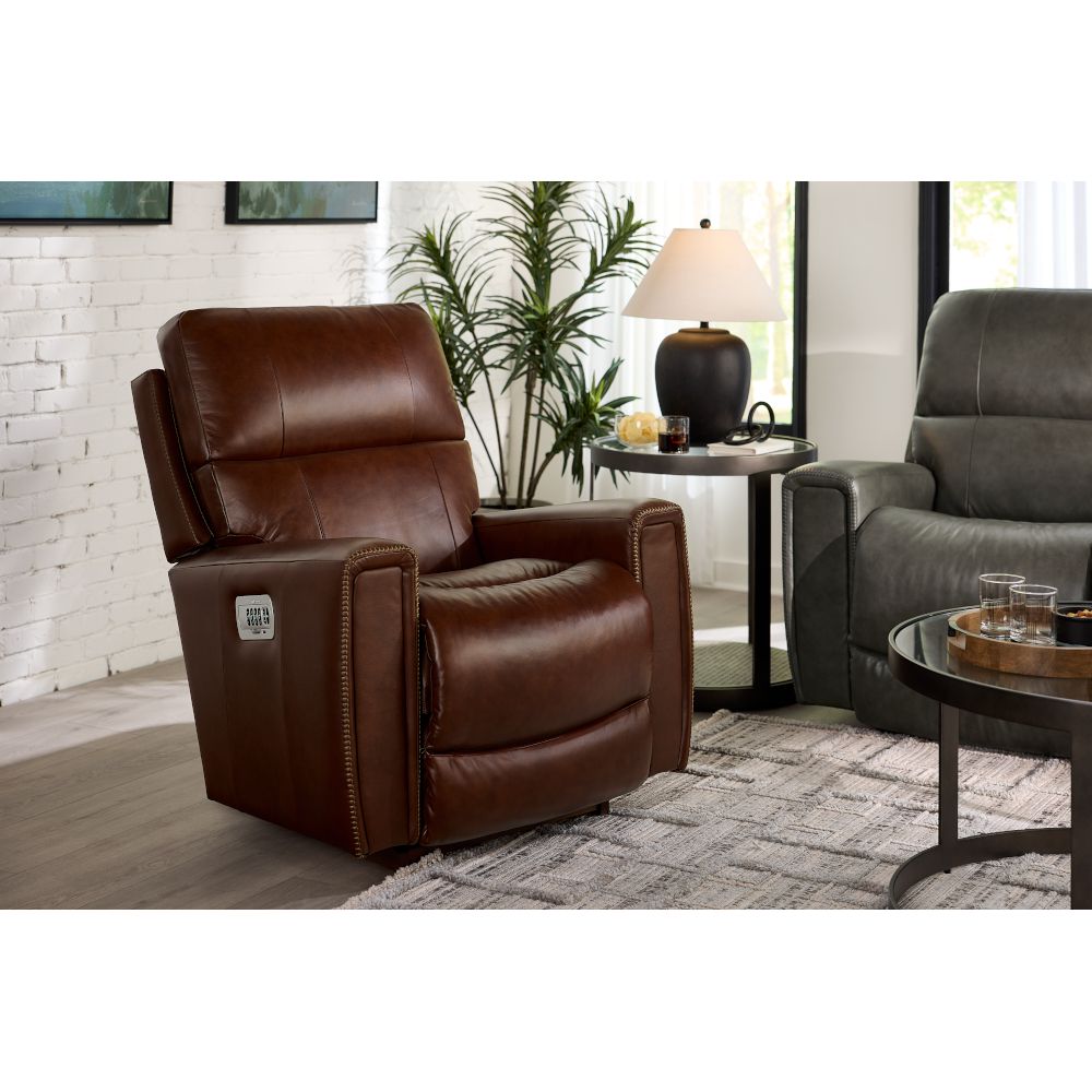 Apollo Power Wall Recliner With Headrest, Lumbar - Highbrow Chestnut Leather