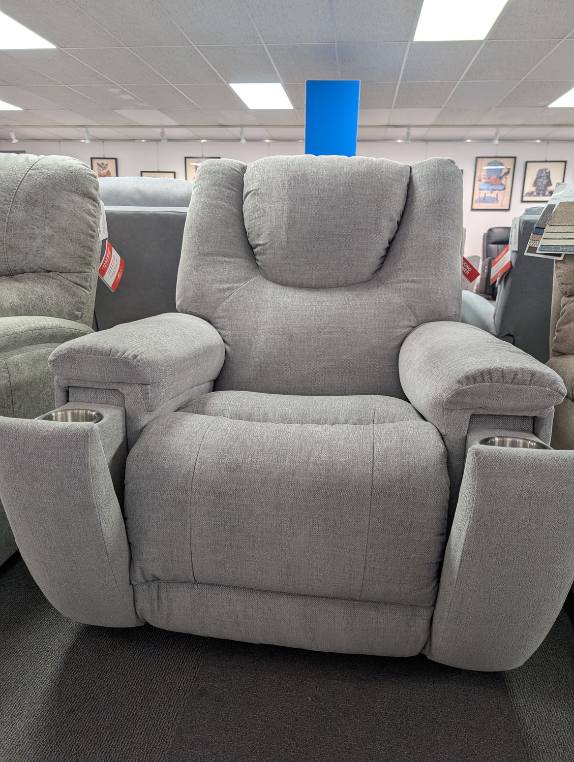 Sammy Power Rocking Recliner With Headrest, Lumbar - Zinnamon Steel Fabric