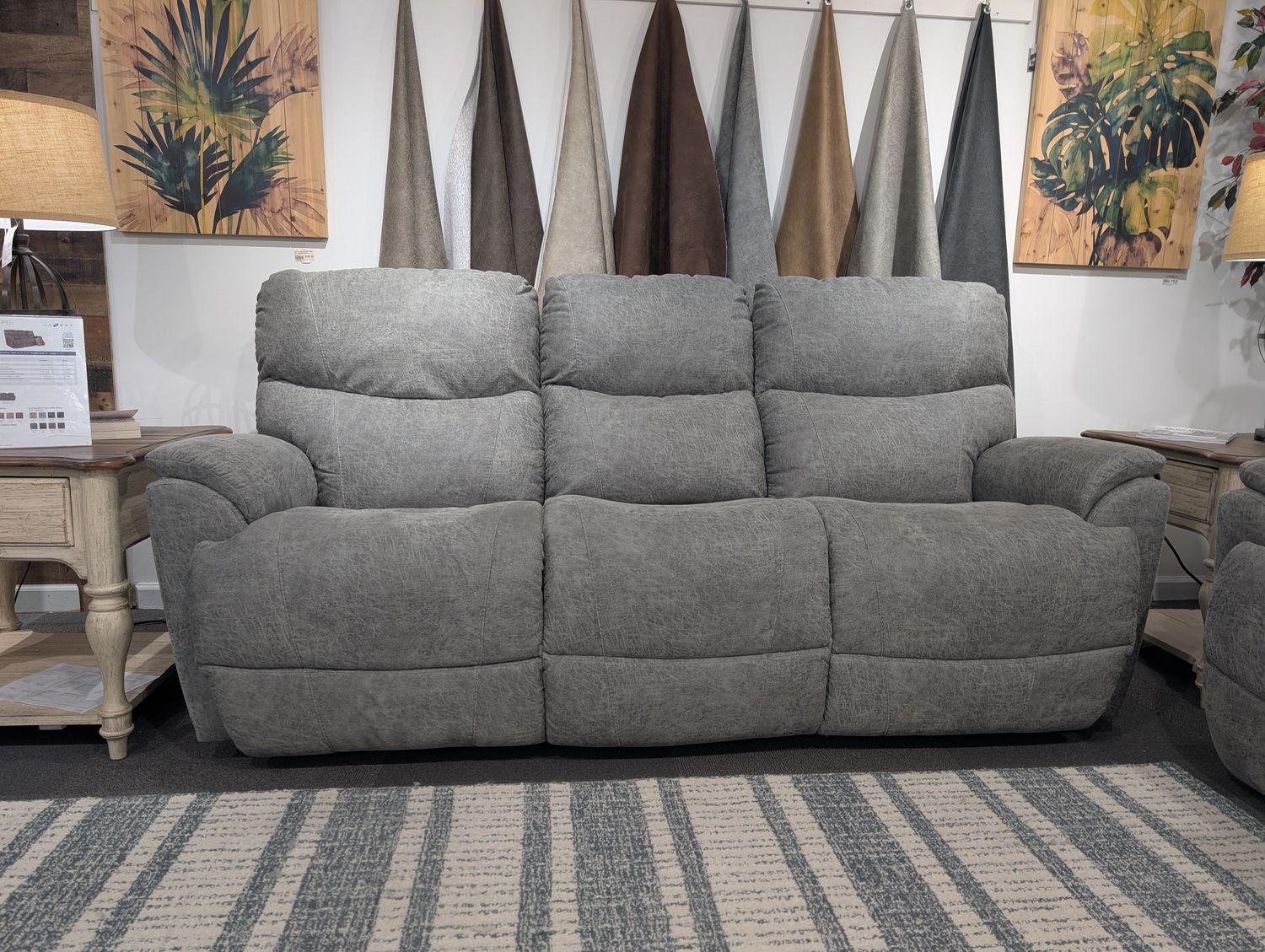 Trouper Reclining Sofa With Drop Down Table - i-Northwest Charcoal Fabric