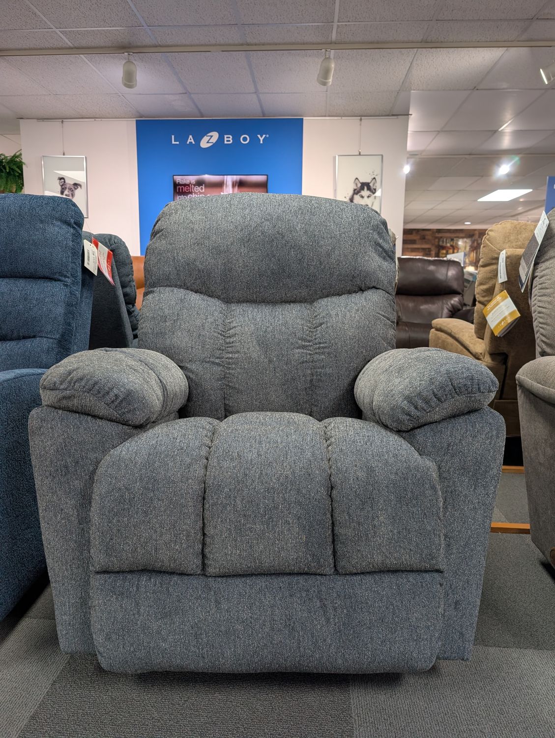Morrison Power Rocking Recliner With Headrest, Lumbar - Rome Indigo Fabric