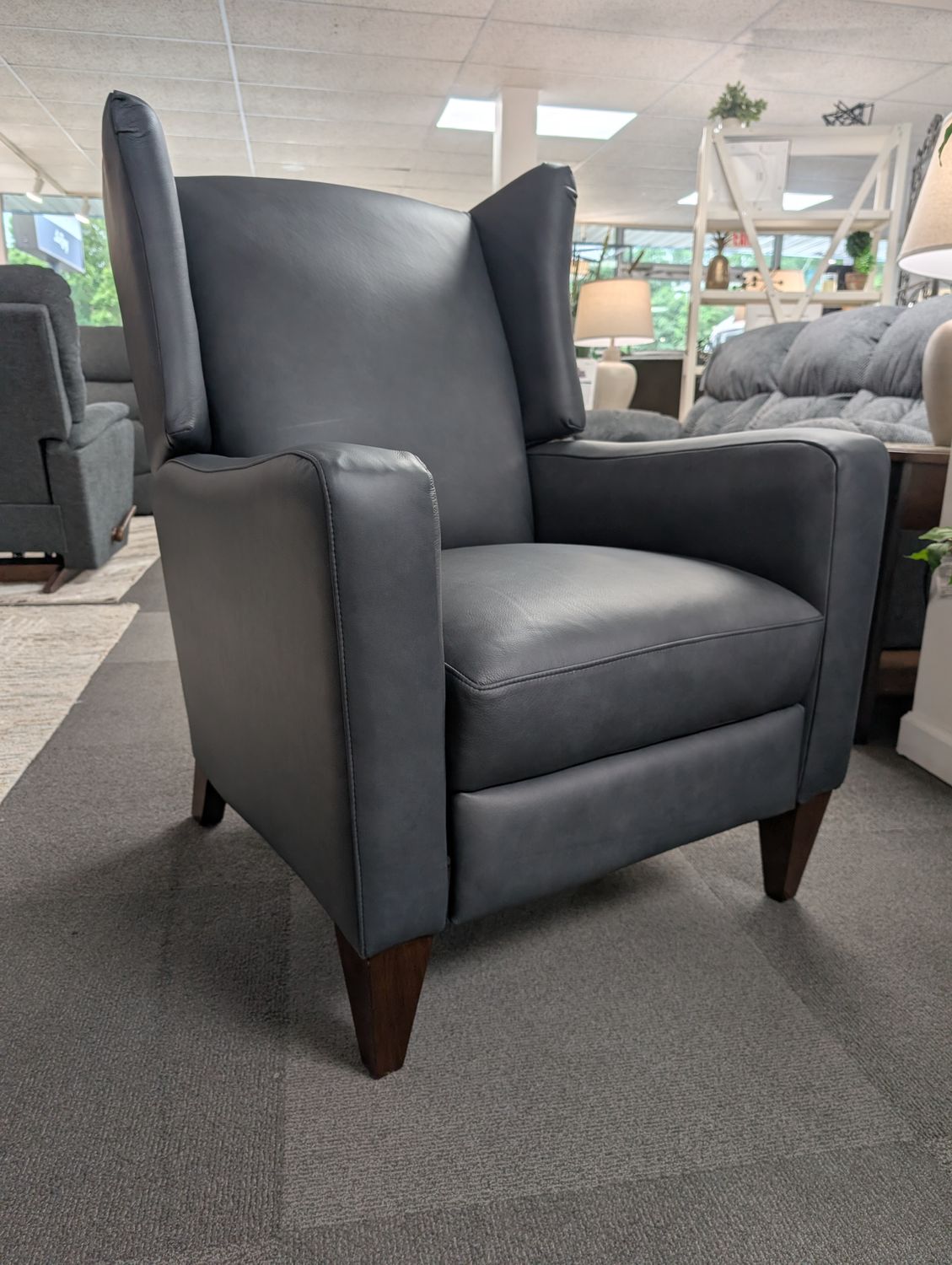Rae High Leg Reclining Chair - Majestic Match Blue Leather
