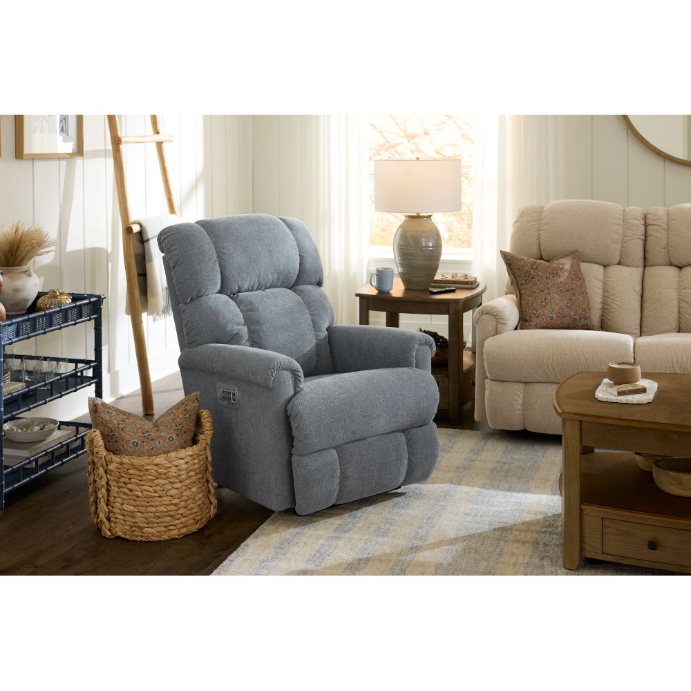 Pinnacle Power Wall Recliner With Headrest, Lumbar - i-Eugene Lake Fabric