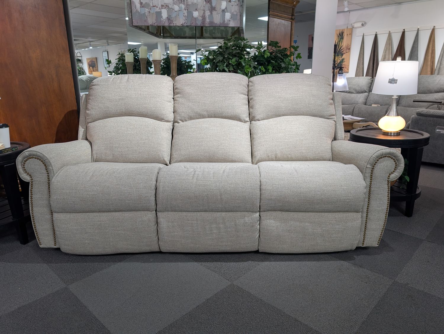 Dutton Power Reclining Sofa With Headrest, Lumbar Wireless Remotes - Watari Flax Fabric