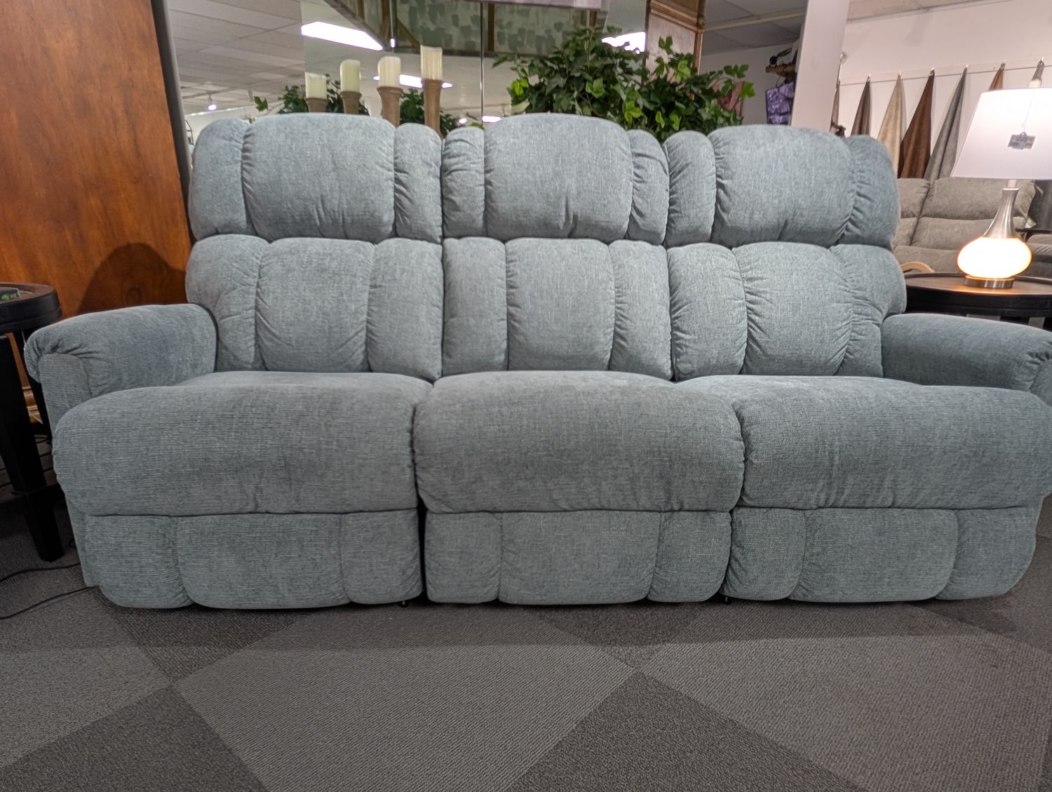 Pinnacle Power Wall Reclining Sofa With Headrest, Lumbar Wireless Remotes - i-Eugene Lake Fabric